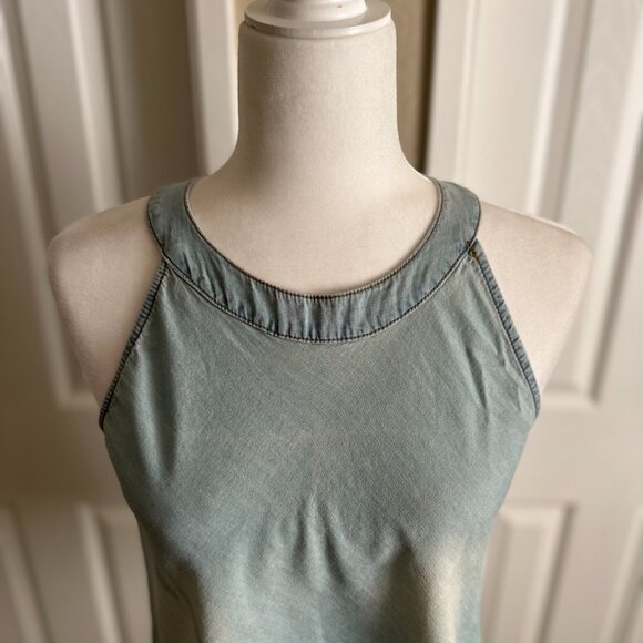 Vanilla Star Chambray Denim Sleeveless Tank Top Keyhole Back Blue Green Size M - Picture 4 of 8